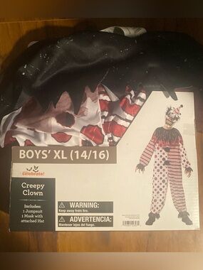 Boys' XL Creepy Clown Costume New